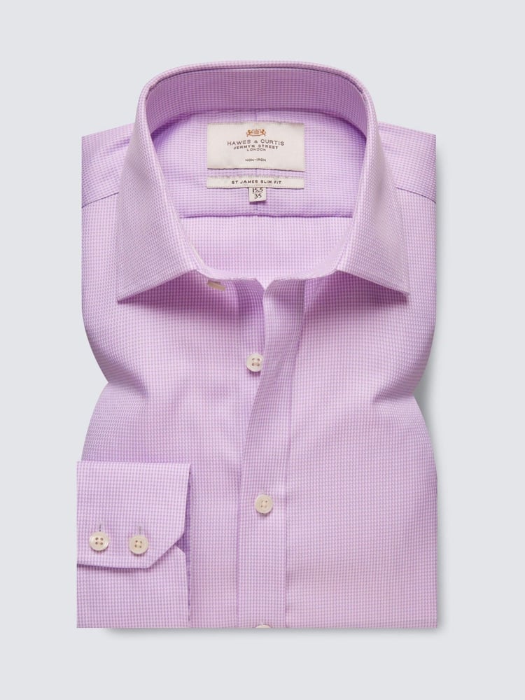 Hawes & Curtis Slim Non-Iron Dogtooth 100% Cotton Purple Shirt - Image 2 of 3