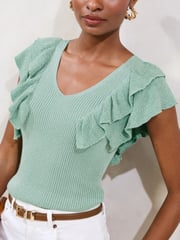 Lipsy Blue Ruffle V-Neck Sparkle Knit Vest Top - Image 2 of 4