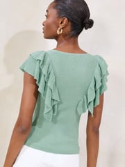 Lipsy Blue Ruffle V-Neck Sparkle Knit Vest Top - Image 4 of 4