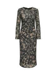 JDY Animal Leopard Print Ruched Mesh Midi Dress - Image 1 of 2