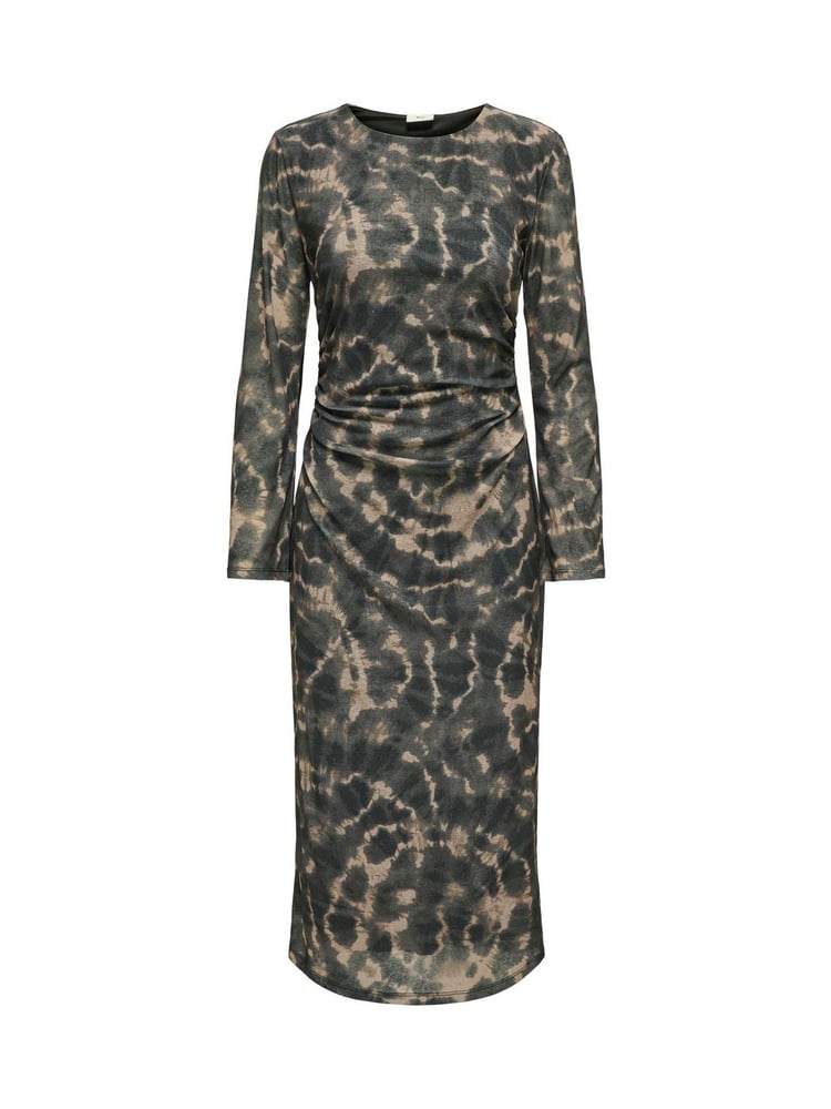 JDY Animal Leopard Print Ruched Mesh Midi Dress - Image 1 of 2