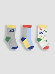 JoJo Maman Bébé Blue 3-Pack Printed Socks - Image 1 of 4