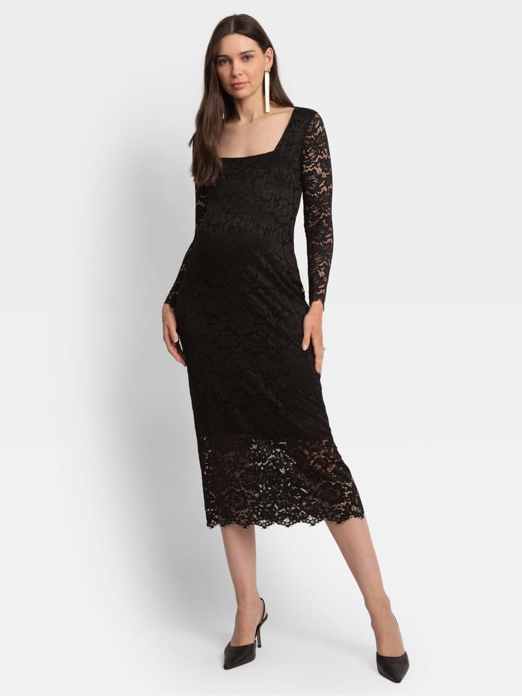 Seraphine Maternity Black Lace Bodycon - Image 2 of 5 Seraphine Maternity Black Lace Bodycon - Image 2 of 5