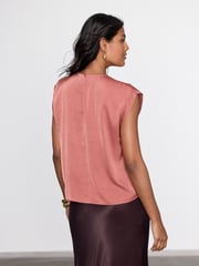 Rose Gold Short Sleeve Crinkle Satin Asymmetric Top - Image 3 of 7