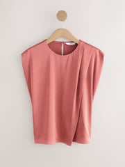 Rose Gold Short Sleeve Crinkle Satin Asymmetric Top - Image 5 of 7