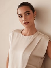 Champagne Gold Short Sleeve Crinkle Satin Asymmetric Top - Image 5 of 5