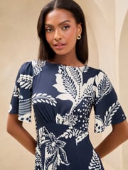 Navy Petite Mixed Print Underbust Jersey Midi Dress - Image 4 of 4