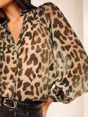 Lipsy Grey Animal  Printed Long Sleeve Blouse - Image 2 of 4
