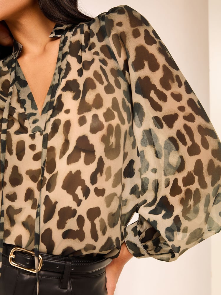 Lipsy Grey Animal  Printed Long Sleeve Blouse - Image 2 of 4