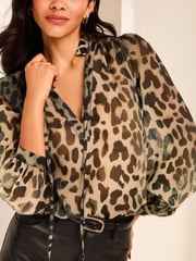 Lipsy Grey Animal  Printed Long Sleeve Blouse - Image 3 of 4