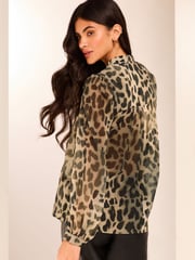 Lipsy Grey Animal  Printed Long Sleeve Blouse - Image 4 of 4