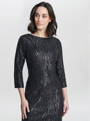 Gina Bacconi Grey Angelina Sequin Shift Dress - Image 3 of 4