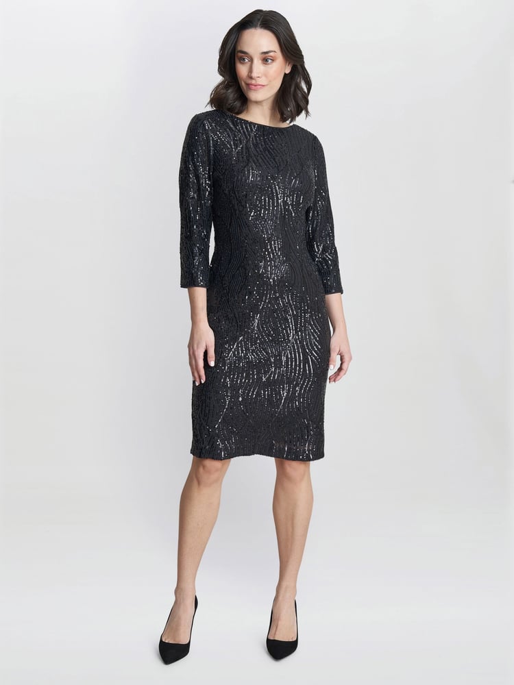Gina Bacconi Grey Angelina Sequin Shift Dress - Image 4 of 4