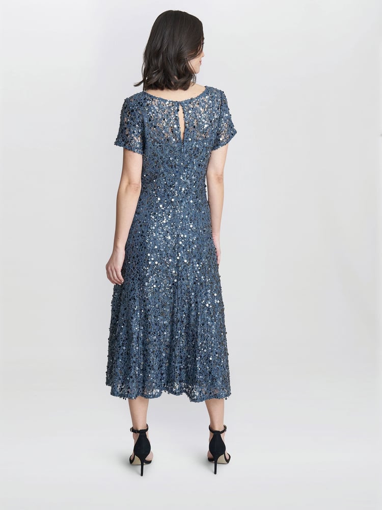 Gina Bacconi Grey Andrea A-Line Dress With Illusion Neckline - Image 2 of 4
