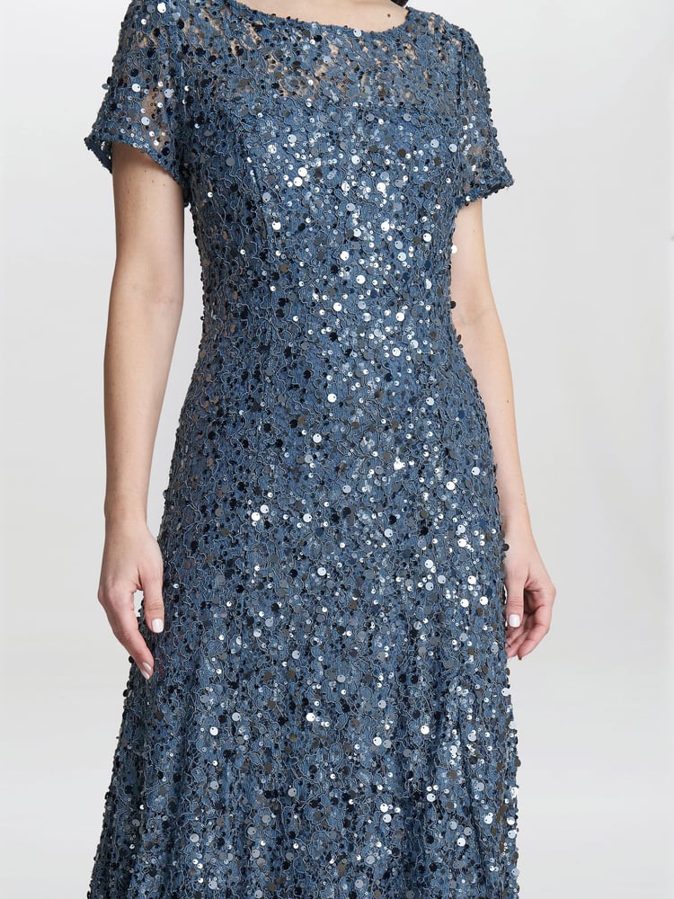 Gina Bacconi Grey Andrea A-Line Dress With Illusion Neckline - Image 4 of 4