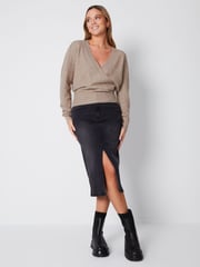 Threadbare Brown Wrap Front Knitted Jumper - Image 3 of 4