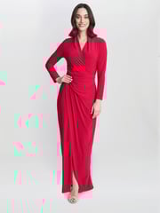 Gina Bacconi Red Hilary Jersey Wrap Maxi Dress - Image 1 of 4