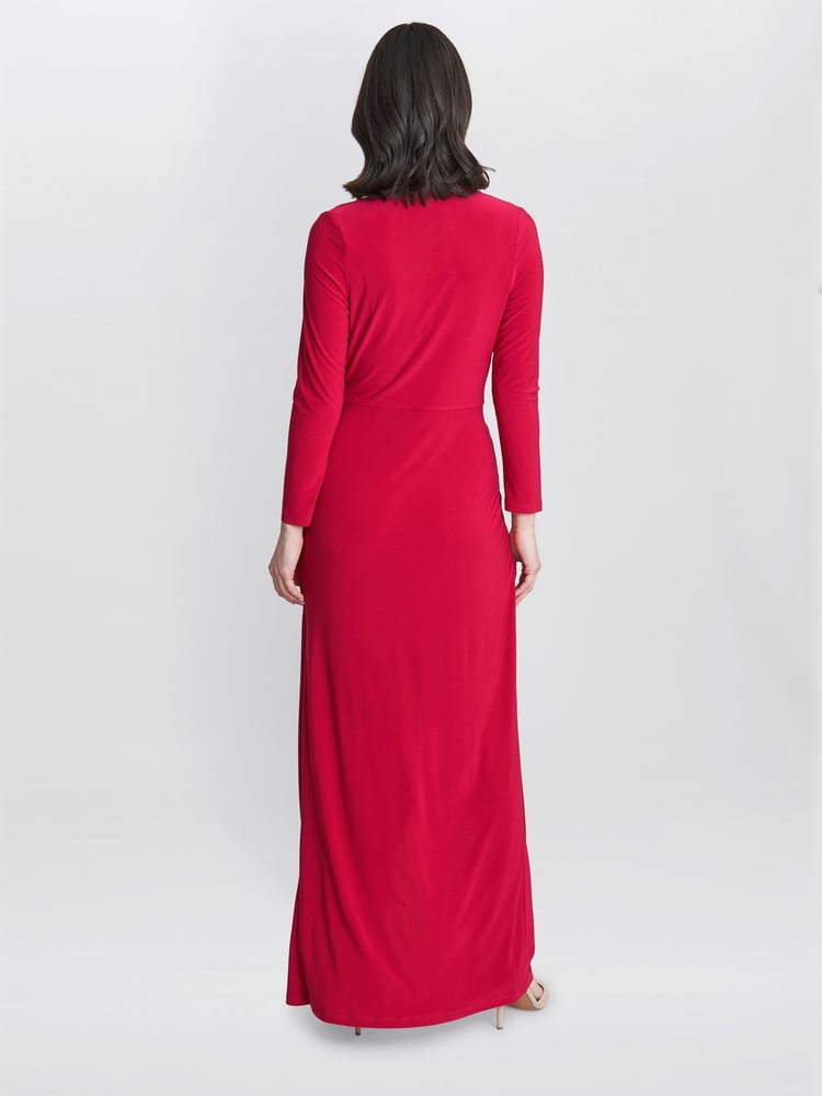 Gina Bacconi Red Hilary Jersey Wrap Maxi Dress - Image 2 of 4
