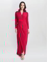 Gina Bacconi Red Hilary Jersey Wrap Maxi Dress - Image 3 of 4