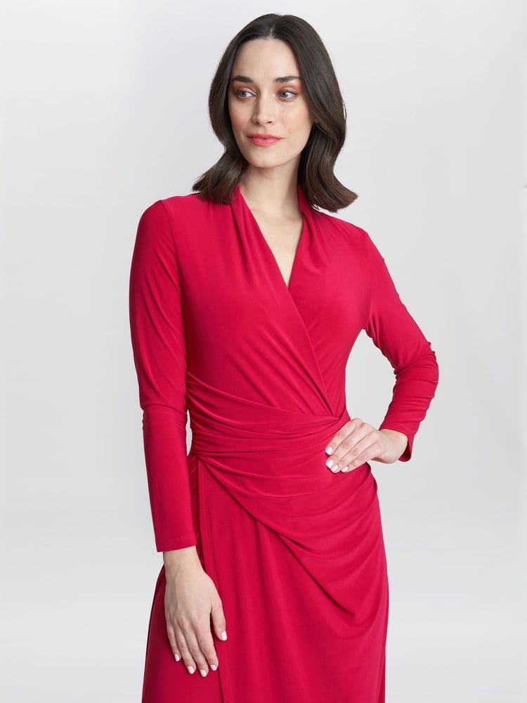 Gina Bacconi Red Hilary Jersey Wrap Maxi Dress - Image 4 of 4