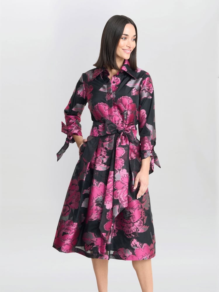Gina Bacconi Grey Lauren Jacquard Shirt Dress - Image 1 of 6