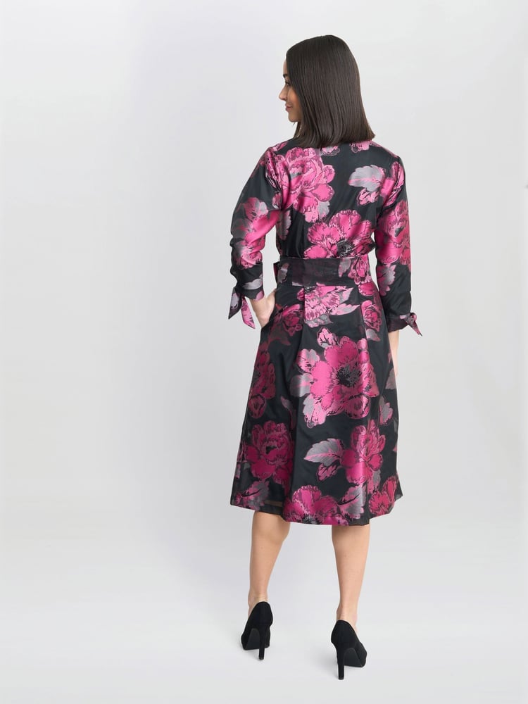 Gina Bacconi Grey Lauren Jacquard Shirt Dress - Image 2 of 6