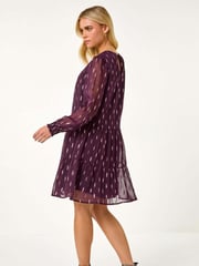 Roman Purple Petite Metallic Jacquard Dress - Image 3 of 5