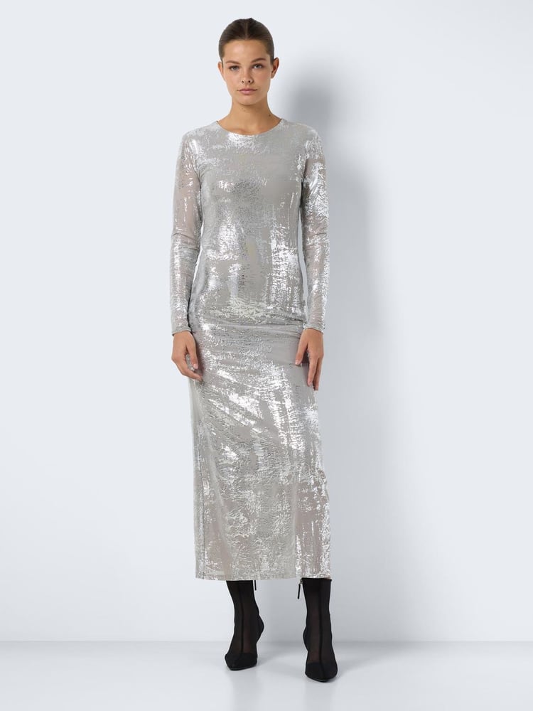 NOISY MAY Silver Long Sleeve Mesh Maxi Party Dress - Image 2 of 3 NOISY MAY Silver Long Sleeve Mesh Maxi Party Dress - Image 2 of 3