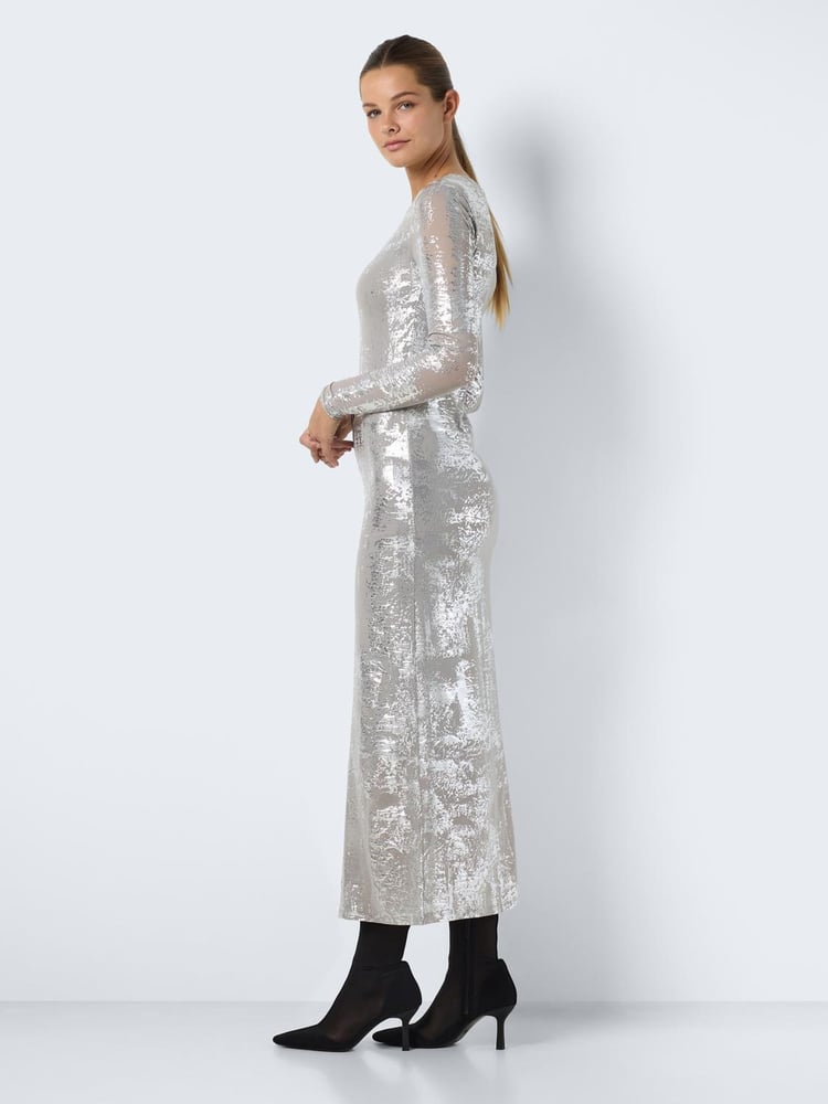 NOISY MAY Silver Long Sleeve Mesh Maxi Party Dress - Image 3 of 3 NOISY MAY Silver Long Sleeve Mesh Maxi Party Dress - Image 3 of 3