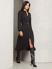 Lipsy Black Petite Midi Long Sleeve Button Through Shirt Dress - Image 2 of 4
