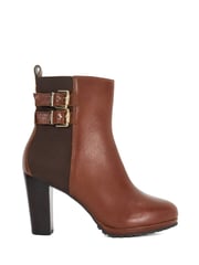 Dune London Brown Oreanix Double Buckle Block Heel Boots - Image 2 of 5