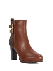Dune London Brown Oreanix Double Buckle Block Heel Boots - Image 3 of 5