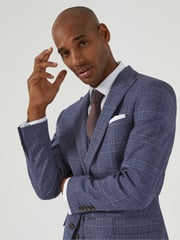 Skopes Blue Tailored Fit Irwin Windowpane Check Suit Jacket - Image 6 of 8