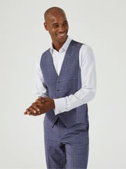 Skopes Blue Tailored Fit Irwin Windowpane Check Suit Waistcoat - Image 1 of 5