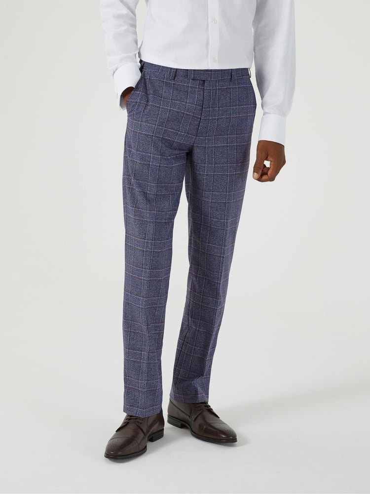 Skopes Blue Tailored Fit Irwin Windowpane Check Suit Trousers - Image 1 of 5