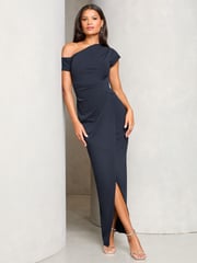 Lipsy Navy Petite Off The Shoulder Gathered Waist Maxi Dress - Image 3 of 4