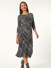 Roman Brown Abstract Linear Dress - Image 1 of 5