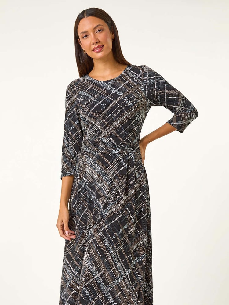 Roman Brown Abstract Linear Dress - Image 2 of 5