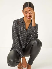 Roman Metallic Foil V-Neck Shirt - Image 1 of 5