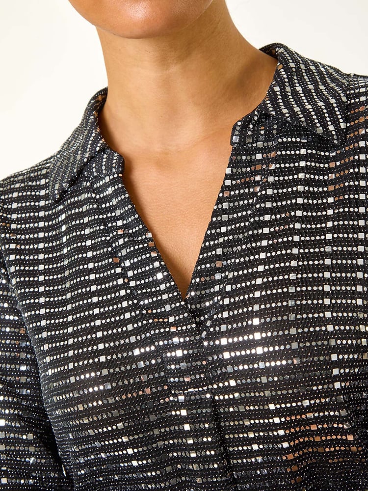 Roman Metallic Foil V-Neck Shirt - Image 5 of 5