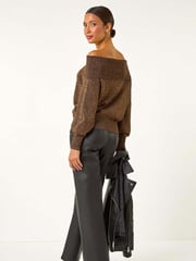 Roman Brown Bardot Shimmer Knit Jumper - Image 3 of 5
