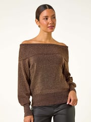Roman Brown Bardot Shimmer Knit Jumper - Image 4 of 5