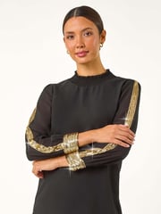 Roman Black Sequin Stripe Detail Top - Image 1 of 5