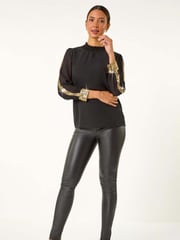 Roman Black Sequin Stripe Detail Top - Image 2 of 5