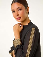 Roman Black Sequin Stripe Detail Top - Image 4 of 5