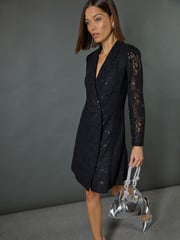 Roman Black Sequin Lace Blazer Dress - Image 1 of 8