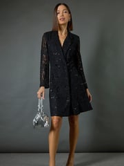 Roman Black Sequin Lace Blazer Dress - Image 2 of 8