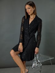 Roman Black Sequin Lace Blazer Dress - Image 3 of 8