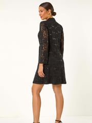 Roman Black Sequin Lace Blazer Dress - Image 6 of 8