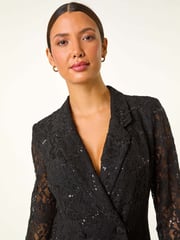 Roman Black Sequin Lace Blazer Dress - Image 7 of 8